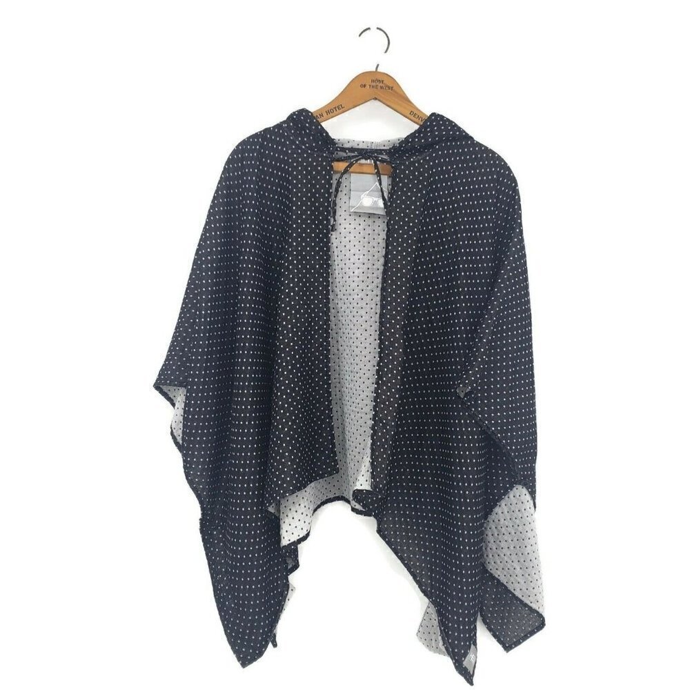 Hellz Hooded Cape Womens Small Black White Dots Short Sleeve Cotton Sweater